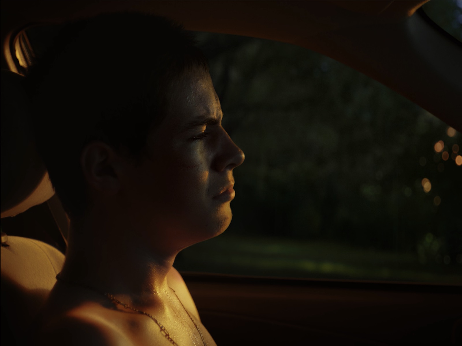 Ado de profil dans une voiture au crépuscule